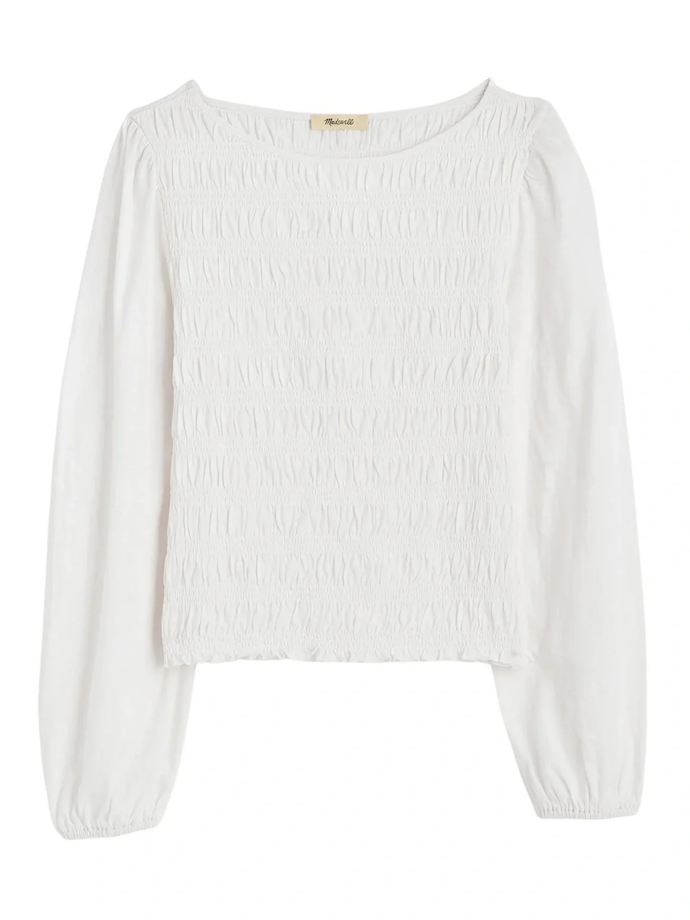 Madewell Ivory Smocked Long-Sleeve Top - Size Medium